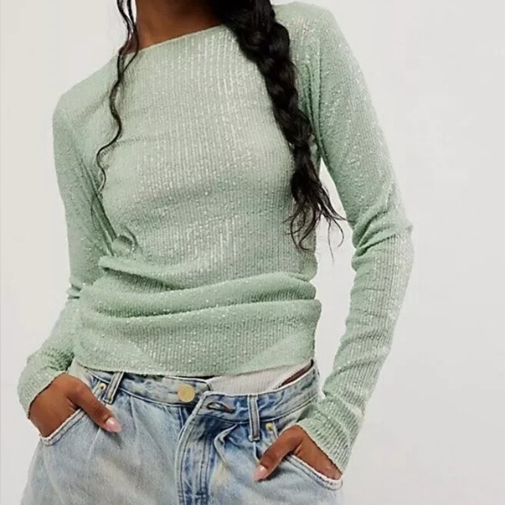 Free People Mint Green Sequin top